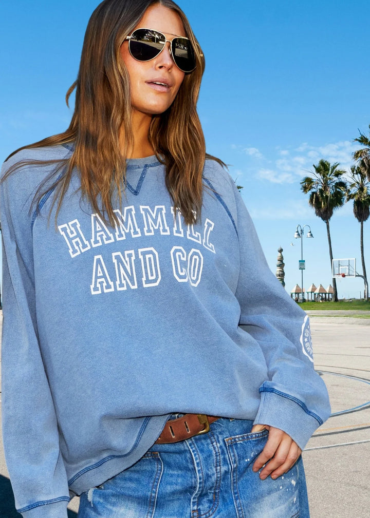 HAMMILL & CO Womens Hammill & Co Logo Vintage Wash Sweat - Washed Navy, WOMENS KNITS & SWEATERS, CAT HAMMILL, Elwood 101