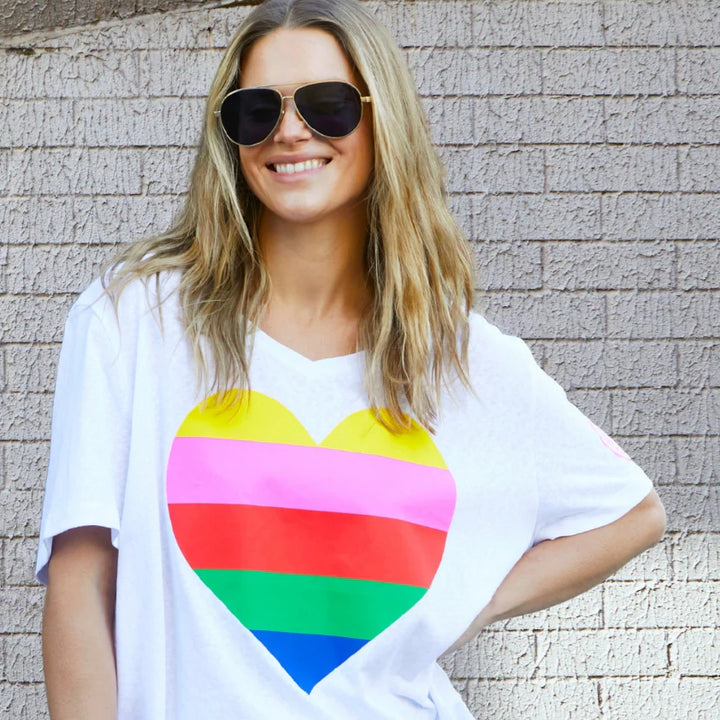 HAMMILL & CO Womens Rainbow Heart Tee in White, WOMENS TEES & TANKS, CAT HAMMILL, Elwood 101