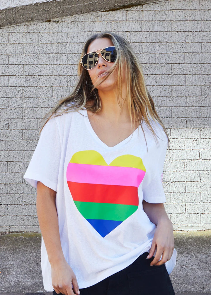 HAMMILL & CO Womens Rainbow Heart Tee in White, WOMENS TEES & TANKS, CAT HAMMILL, Elwood 101