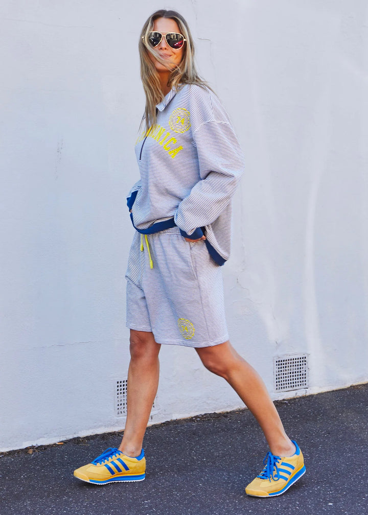 HAMMILL & CO Womens Santa Monica 1/2 Zip Top in Blue/White Stripe