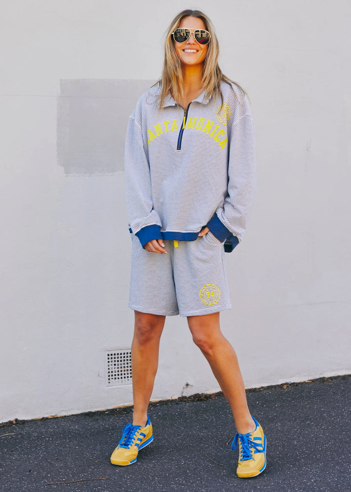 HAMMILL & CO Womens Santa Monica 1/2 Zip Top in Blue/White Stripe