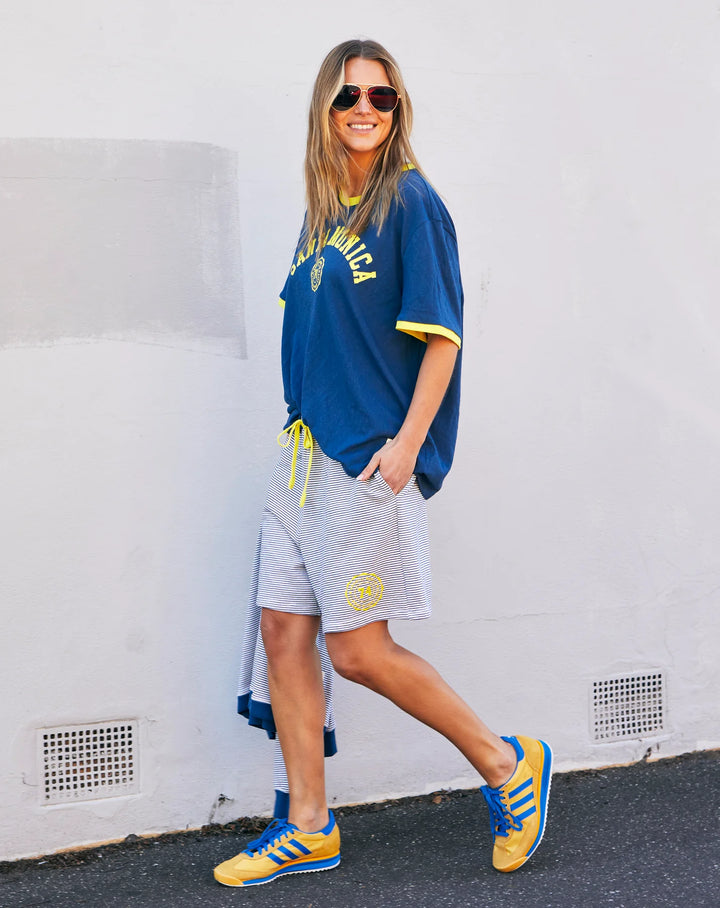 HAMMILL & CO Womens Santa Monica Ringer Tee in Blue & Yellow