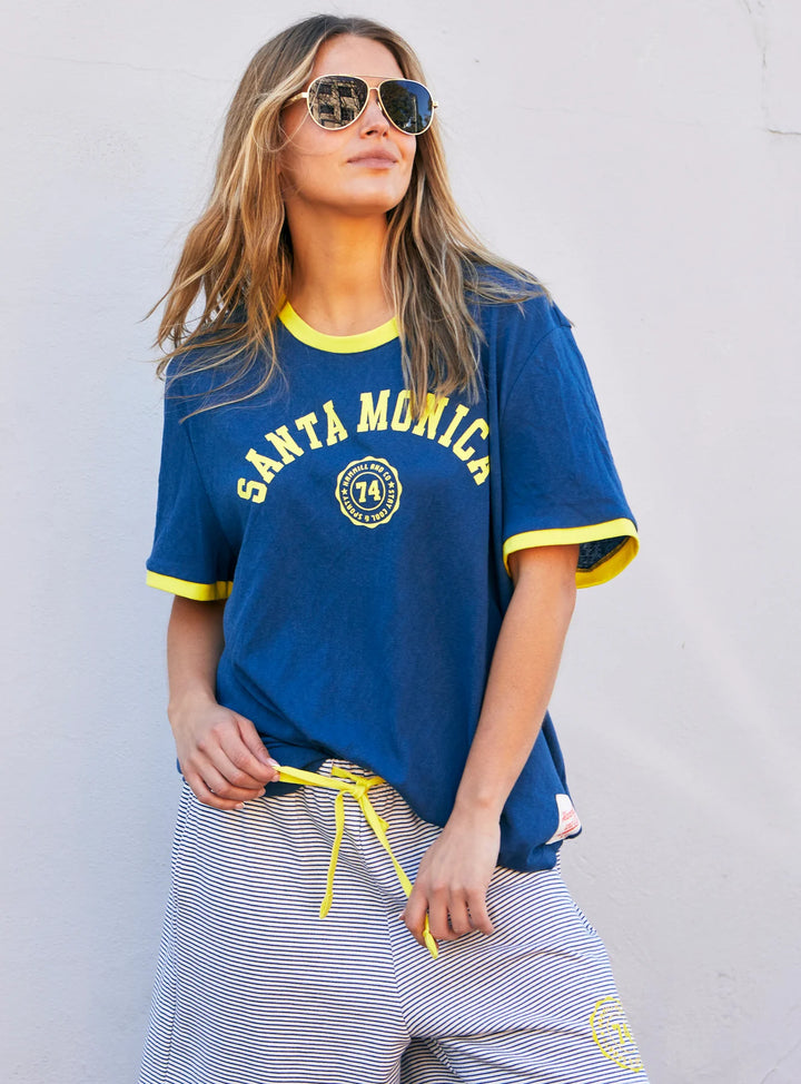 HAMMILL & CO Womens Santa Monica Ringer Tee in Blue & Yellow