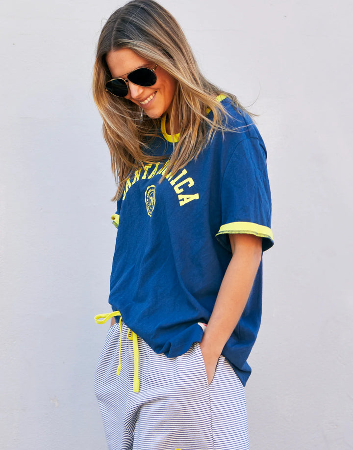 HAMMILL & CO Womens Santa Monica Ringer Tee in Blue & Yellow