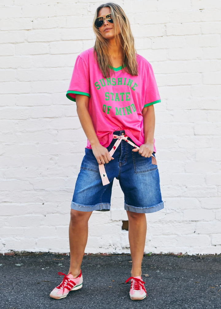 HAMMILL & CO Womens Sunshine State of Mind RInger Tee in Pink