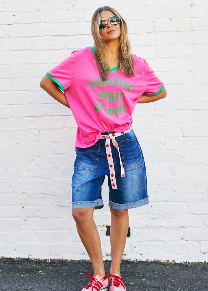 HAMMILL & CO Womens Sunshine State of Mind RInger Tee in Pink