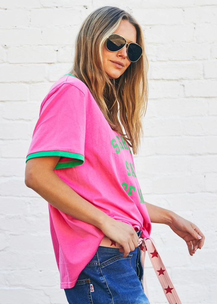 HAMMILL & CO Womens Sunshine State of Mind RInger Tee in Pink