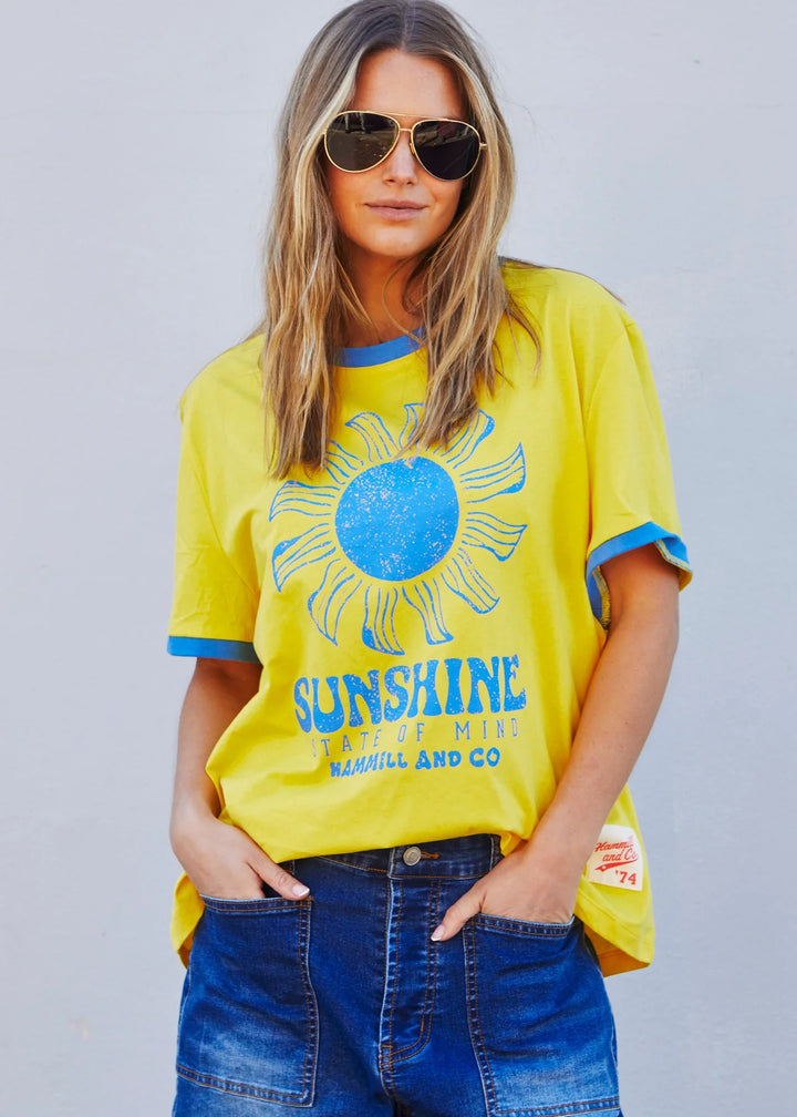 HAMMILL & CO Womens Sunshine State of Mind Ringer Tee in Yellow