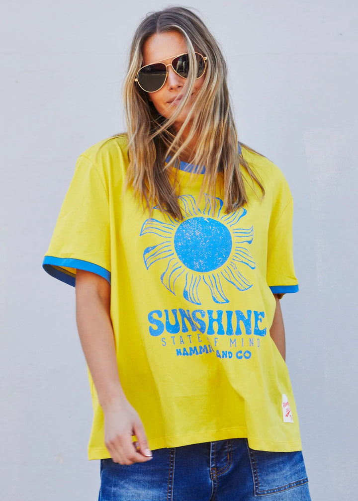 HAMMILL & CO Womens Sunshine State of Mind Ringer Tee in Yellow