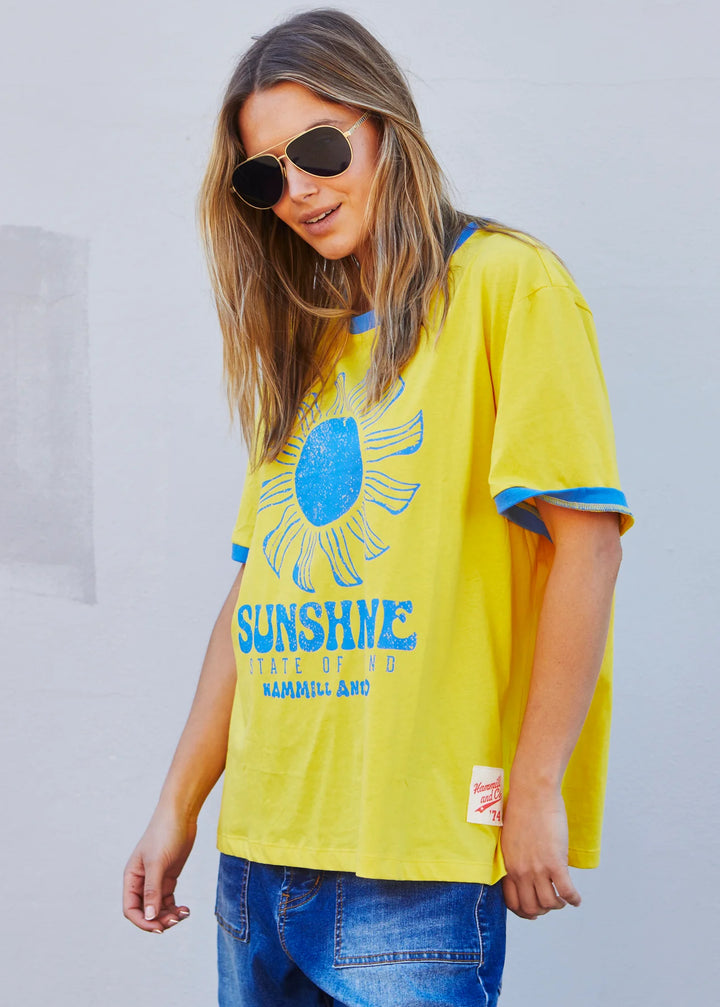 HAMMILL & CO Womens Sunshine State of Mind Ringer Tee in Yellow