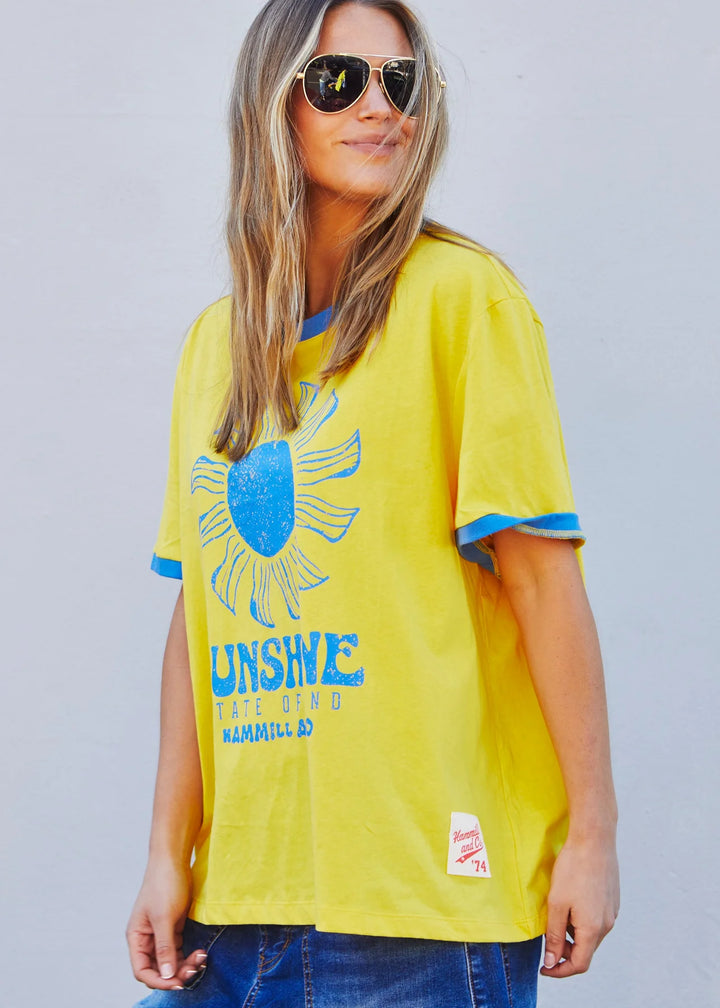 HAMMILL & CO Womens Sunshine State of Mind Ringer Tee in Yellow