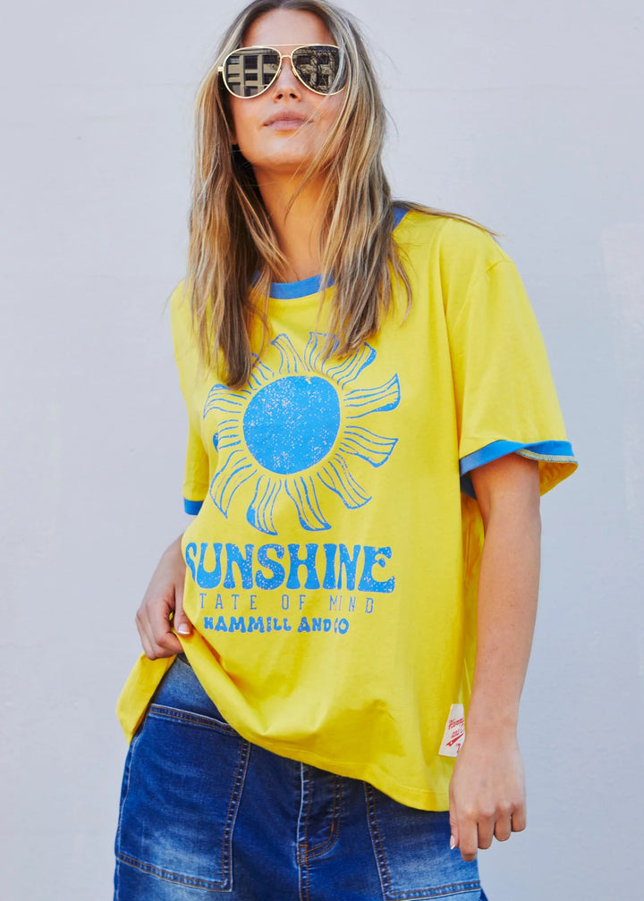 HAMMILL & CO Womens Sunshine State of Mind Ringer Tee in Yellow