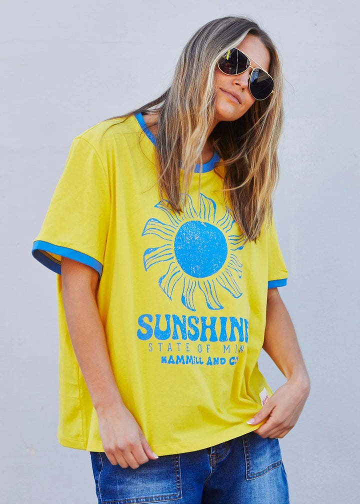HAMMILL & CO Womens Sunshine State of Mind Ringer Tee in Yellow