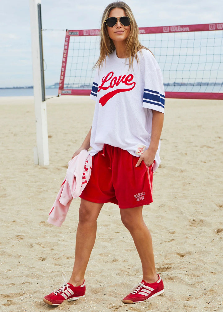 HAMMILL & CO Womens Urban Velour Short in Red with Pink Stripe, WOMENS SHORTS, CAT HAMMILL, Elwood 101