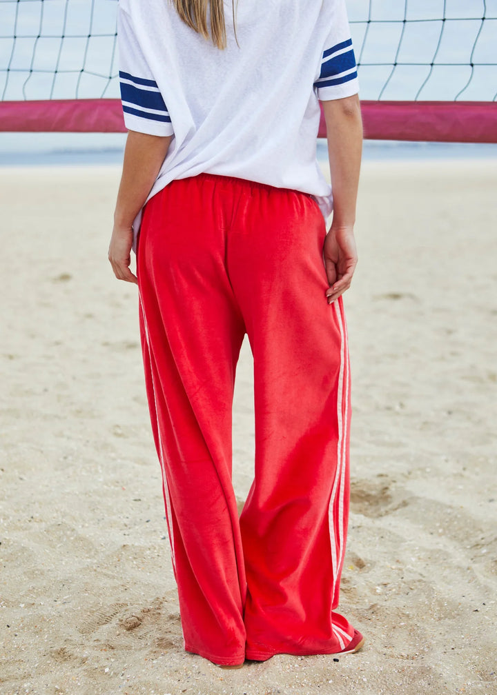 HAMMILL & CO Womens Urban Velour Track Pant in Red with Pink Stripe, WOMENS TRACK PANTS, CAT HAMMILL, Elwood 101