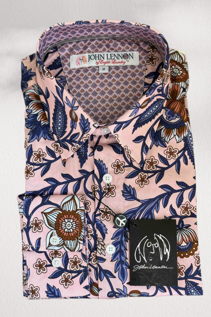 JOHN LENNON Mens Cradley Long Sleeve Paisley Shirt in Pink, MENS SHIRTS, JOHN LENNON, Elwood 101