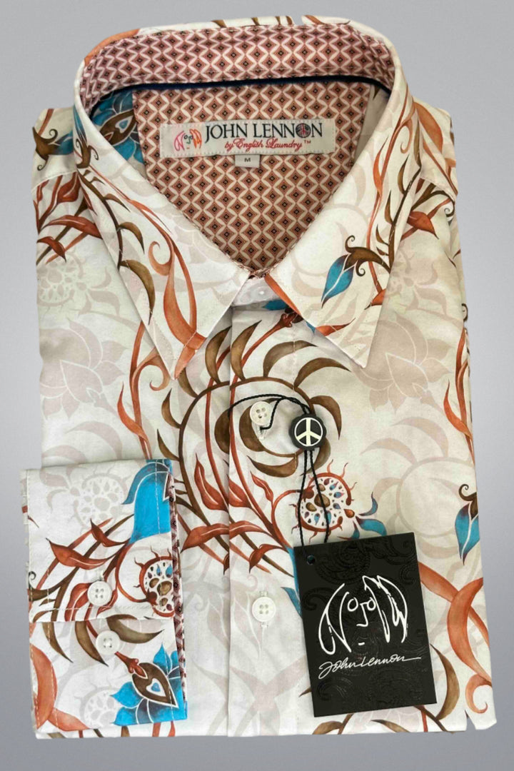 JOHN LENNON Mens Eldon Long Sleeve Shirt in Ecru, MENS SHIRTS, JOHN LENNON, Elwood 101