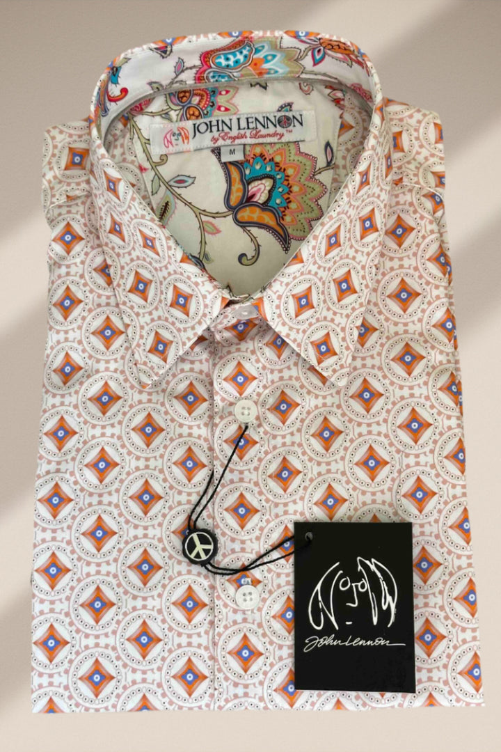 JOHN LENNON Mens Spalding Short Sleeve Shirt in Ecru, MENS SHIRTS, JOHN LENNON, Elwood 101