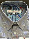 JOHN LENNON Mens Newport Long Sleeve Paisley Shirt - Mist, MENS SHIRTS, JOHN LENNON, Elwood 101