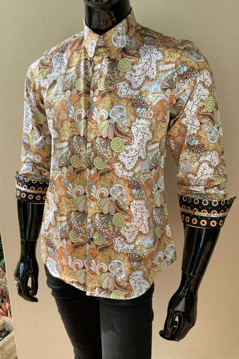 Inserch Long Sleeve Paisley Jacquard Shirt LS005-05 Caramel main image 1