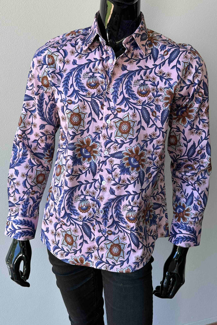 JOHN LENNON Mens Cradley Long Sleeve Paisley Shirt in Pink, MENS SHIRTS, JOHN LENNON, Elwood 101
