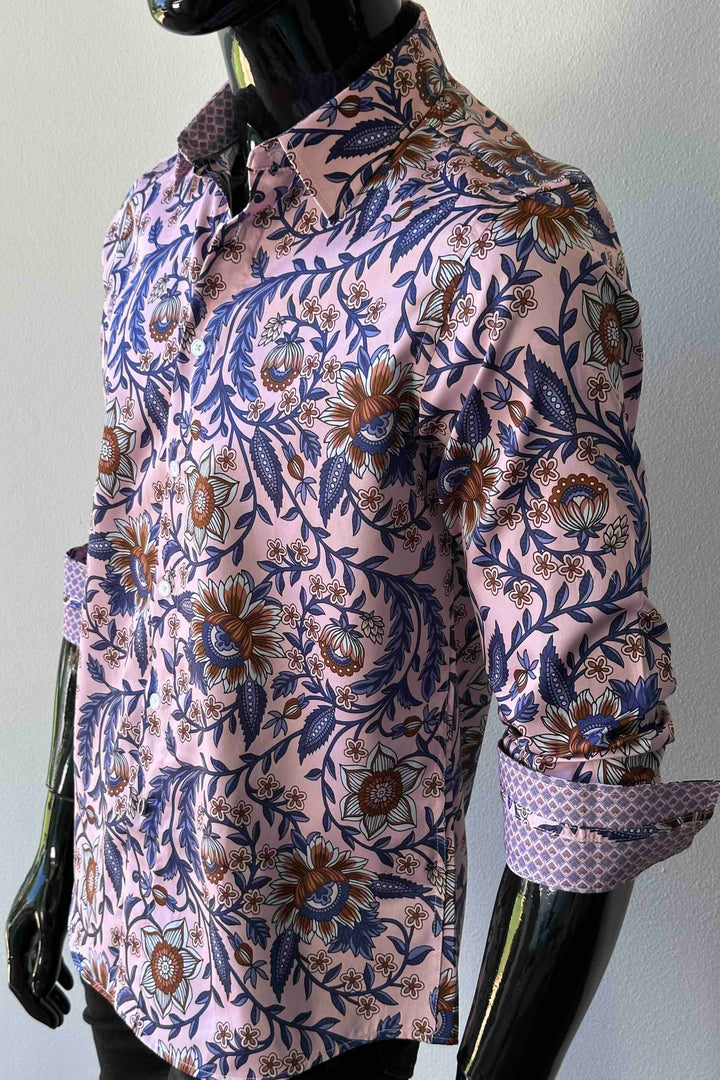 JOHN LENNON Mens Cradley Long Sleeve Paisley Shirt in Pink, MENS SHIRTS, JOHN LENNON, Elwood 101