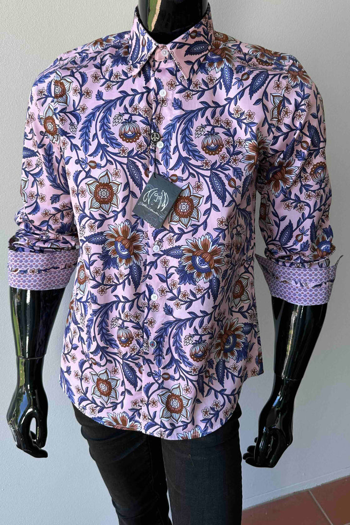JOHN LENNON Mens Cradley Long Sleeve Paisley Shirt in Pink, MENS SHIRTS, JOHN LENNON, Elwood 101