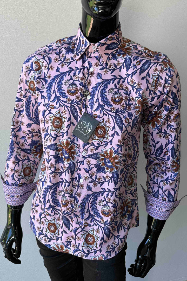 JOHN LENNON Mens Cradley Long Sleeve Paisley Shirt in Pink, MENS SHIRTS, JOHN LENNON, Elwood 101