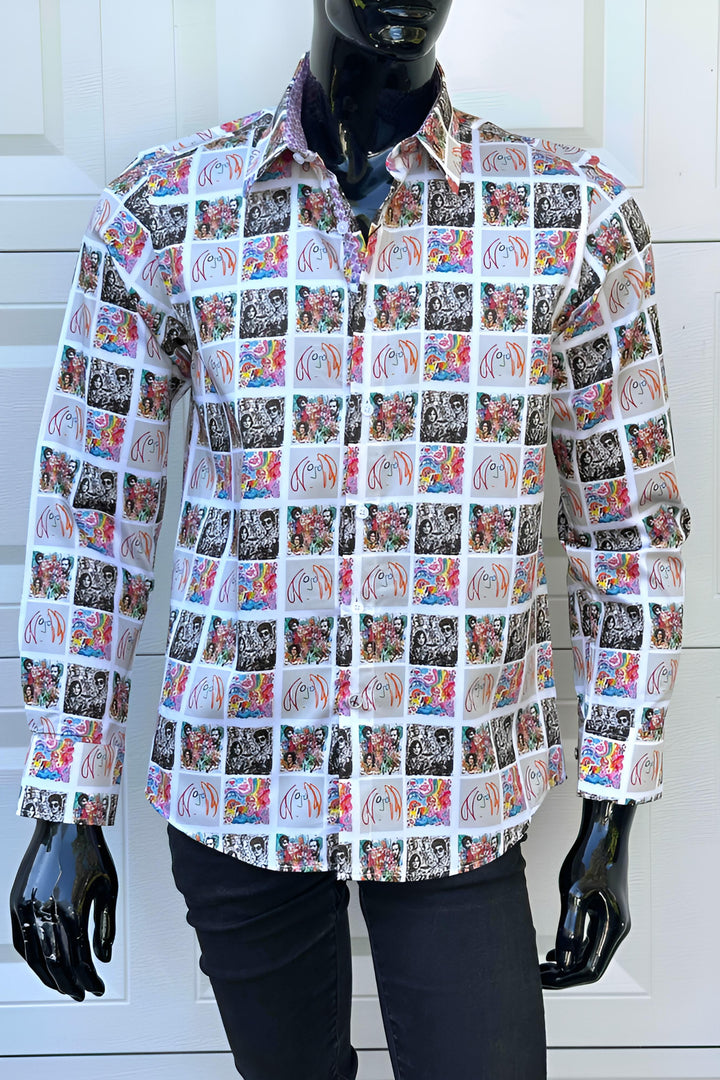 JOHN LENNON Mens Dewsbury Long Sleeve Shirt in Multi Print, MENS SHIRTS, JOHN LENNON, Elwood 101
