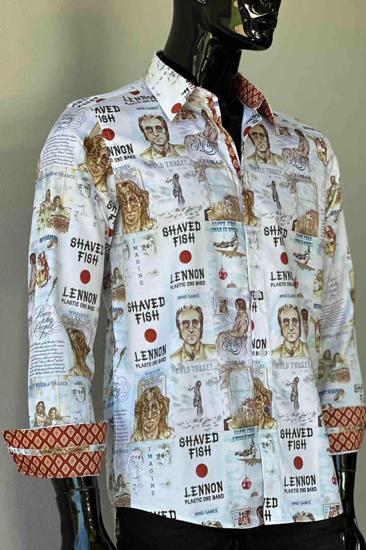 JOHN LENNON Mens Mind Games Long Sleeve Shirt in Putty, MENS SHIRTS, JOHN LENNON, Elwood 101