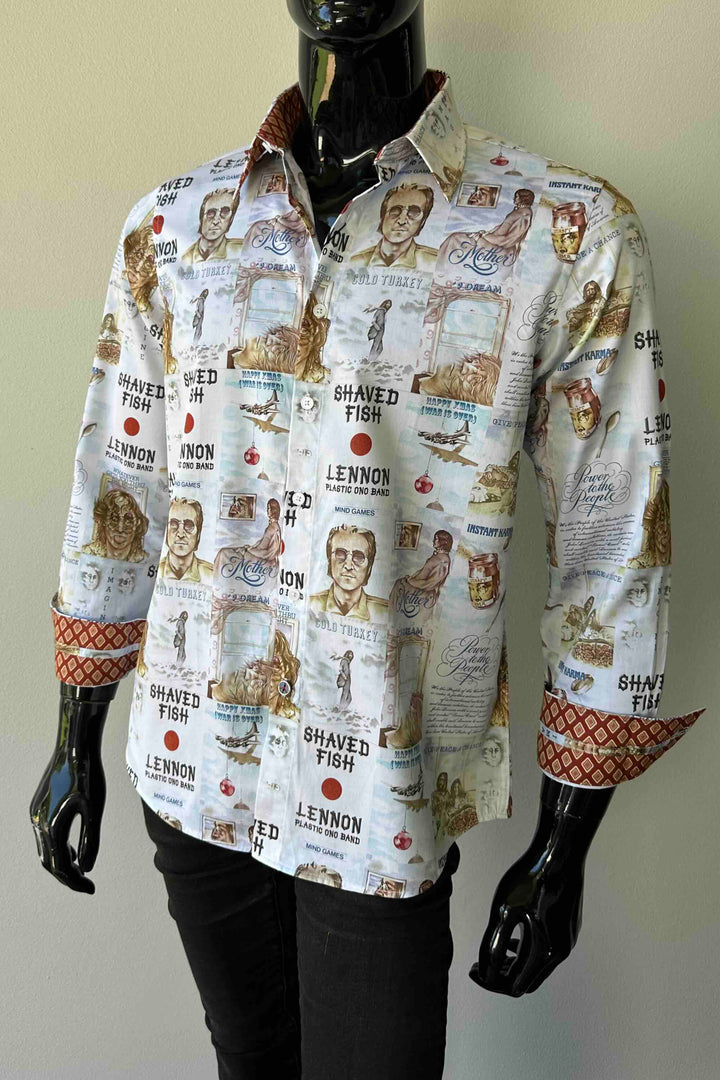 JOHN LENNON Mens Mind Games Long Sleeve Shirt in Putty, MENS SHIRTS, JOHN LENNON, Elwood 101