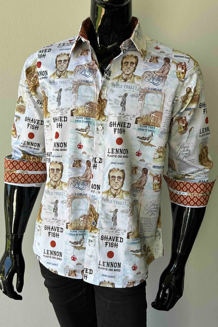 JOHN LENNON Mens Mind Games Long Sleeve Shirt in Putty, MENS SHIRTS, JOHN LENNON, Elwood 101