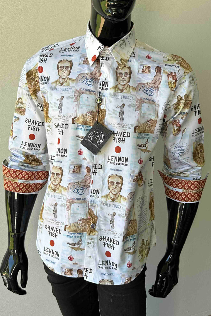 JOHN LENNON Mens Mind Games Long Sleeve Shirt in Putty, MENS SHIRTS, JOHN LENNON, Elwood 101