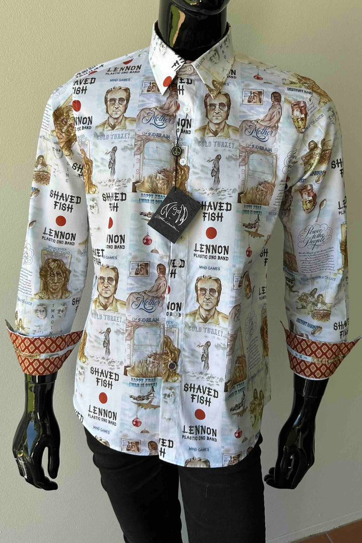 JOHN LENNON Mens Mind Games Long Sleeve Shirt in Putty, MENS SHIRTS, JOHN LENNON, Elwood 101