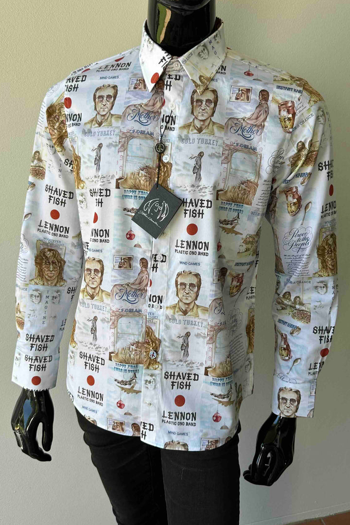 JOHN LENNON Mens Mind Games Long Sleeve Shirt in Putty, MENS SHIRTS, JOHN LENNON, Elwood 101