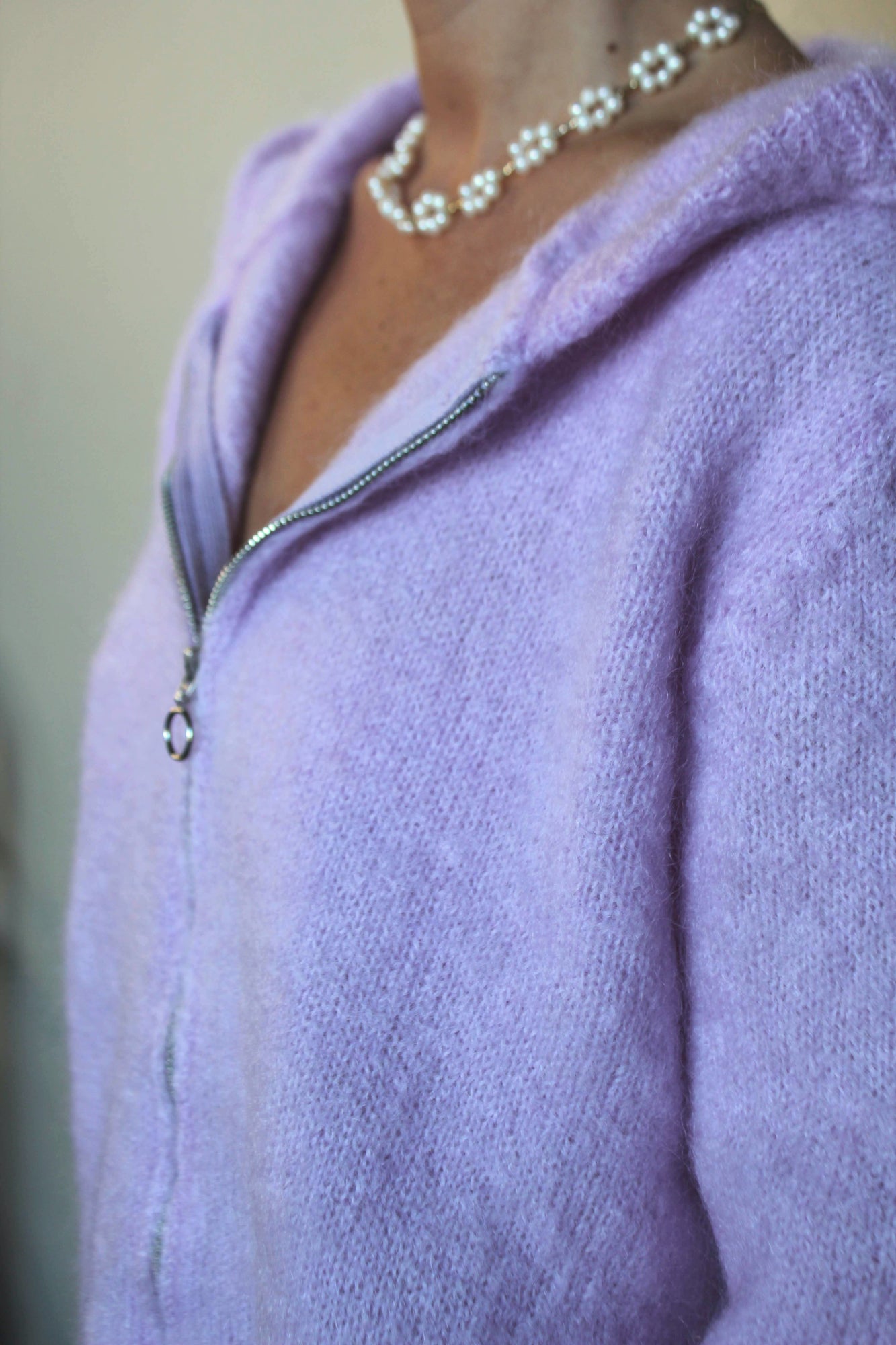 MAISON ANJE Womens Lenebula Kid Mohair Hooded Zip Cardigan Lilac