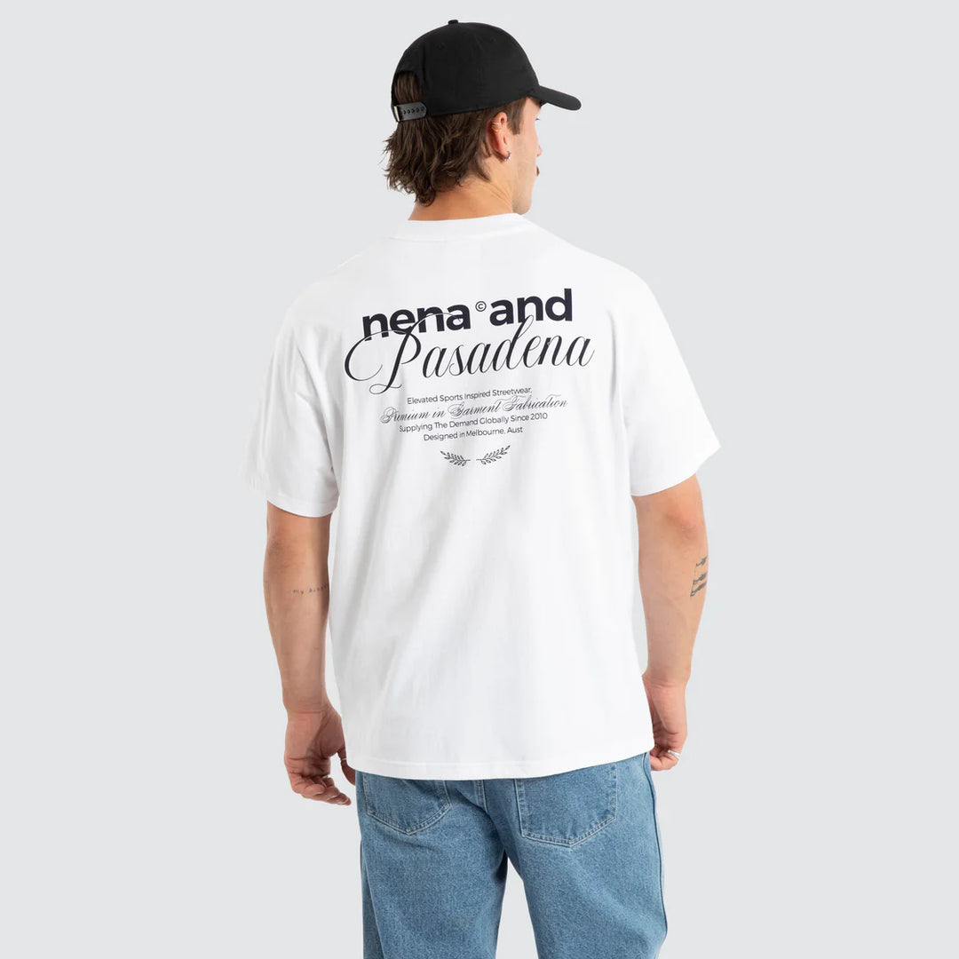 NENA & PASADENA Mens Written Classic Tee in White, MENS TEE SHIRTS, NENA PASADENA, Elwood 101