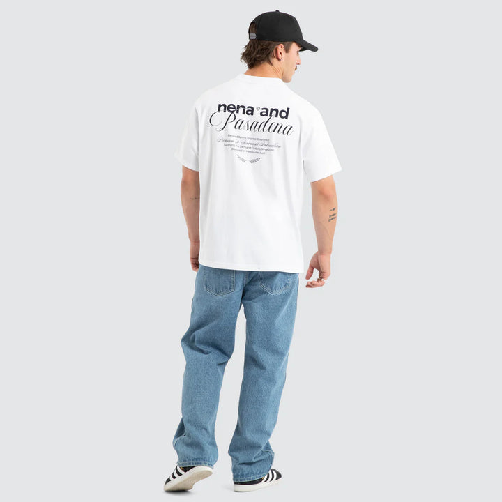 NENA & PASADENA Mens Written Classic Tee in White, MENS TEE SHIRTS, NENA PASADENA, Elwood 101