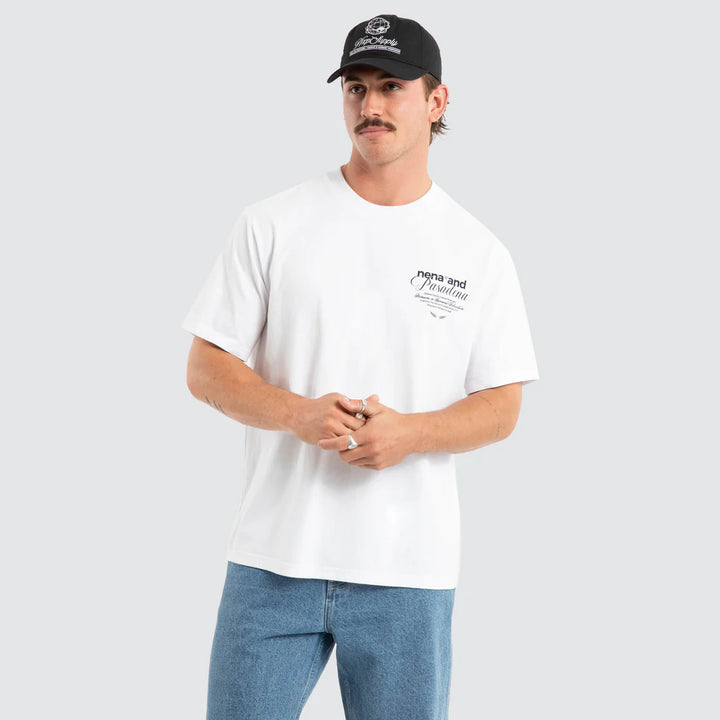 NENA & PASADENA Mens Written Classic Tee in White, MENS TEE SHIRTS, NENA PASADENA, Elwood 101