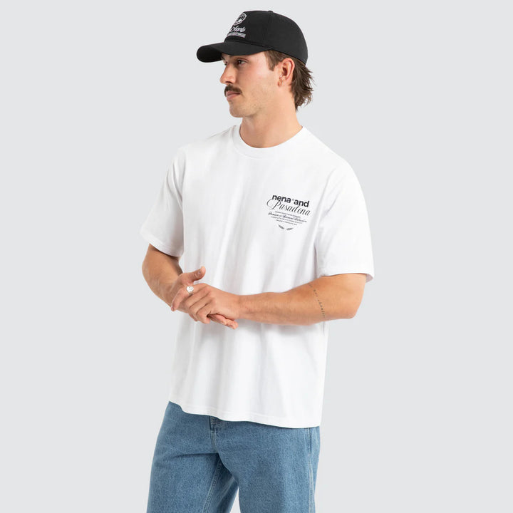 NENA & PASADENA Mens Written Classic Tee in White, MENS TEE SHIRTS, NENA PASADENA, Elwood 101