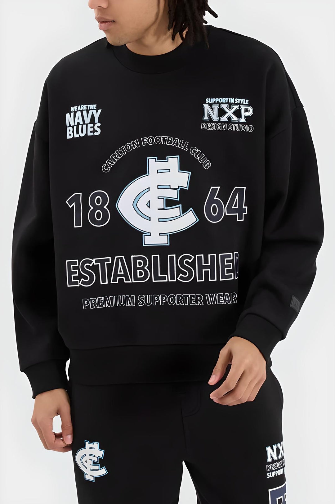 NXP x AFL Carlton Blues Box Fit Sweater - Jet Black, MENS KNITS & SWEATERS, NENA PASADENA, Elwood 101