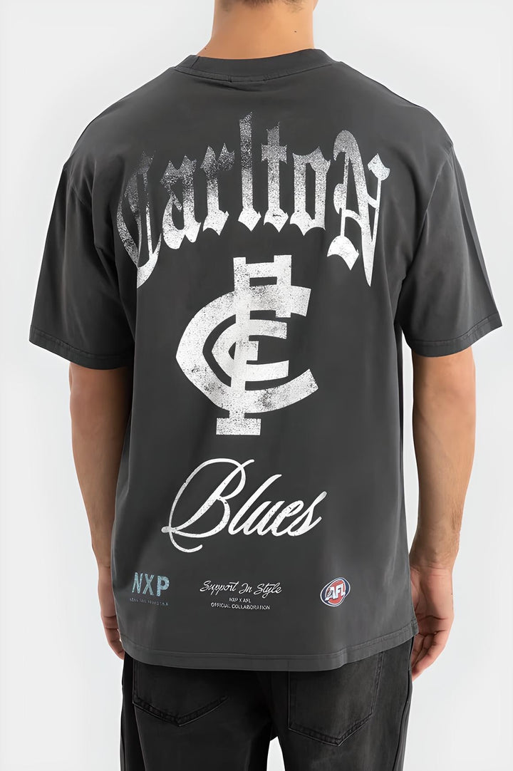 NXP x AFL Carlton Blues Vintage Goth Tee Pigment Asphalt, MENS TEE SHIRTS, NENA PASADENA, Elwood 101
