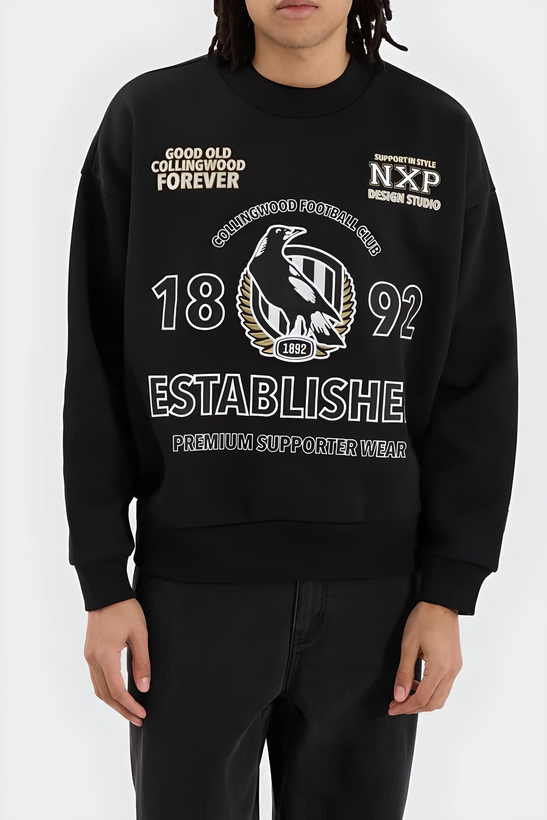 NXP x AFL Collingwood Magpies Box Fit Sweater - Jet Black, MENS KNITS & SWEATERS, NENA PASADENA, Elwood 101