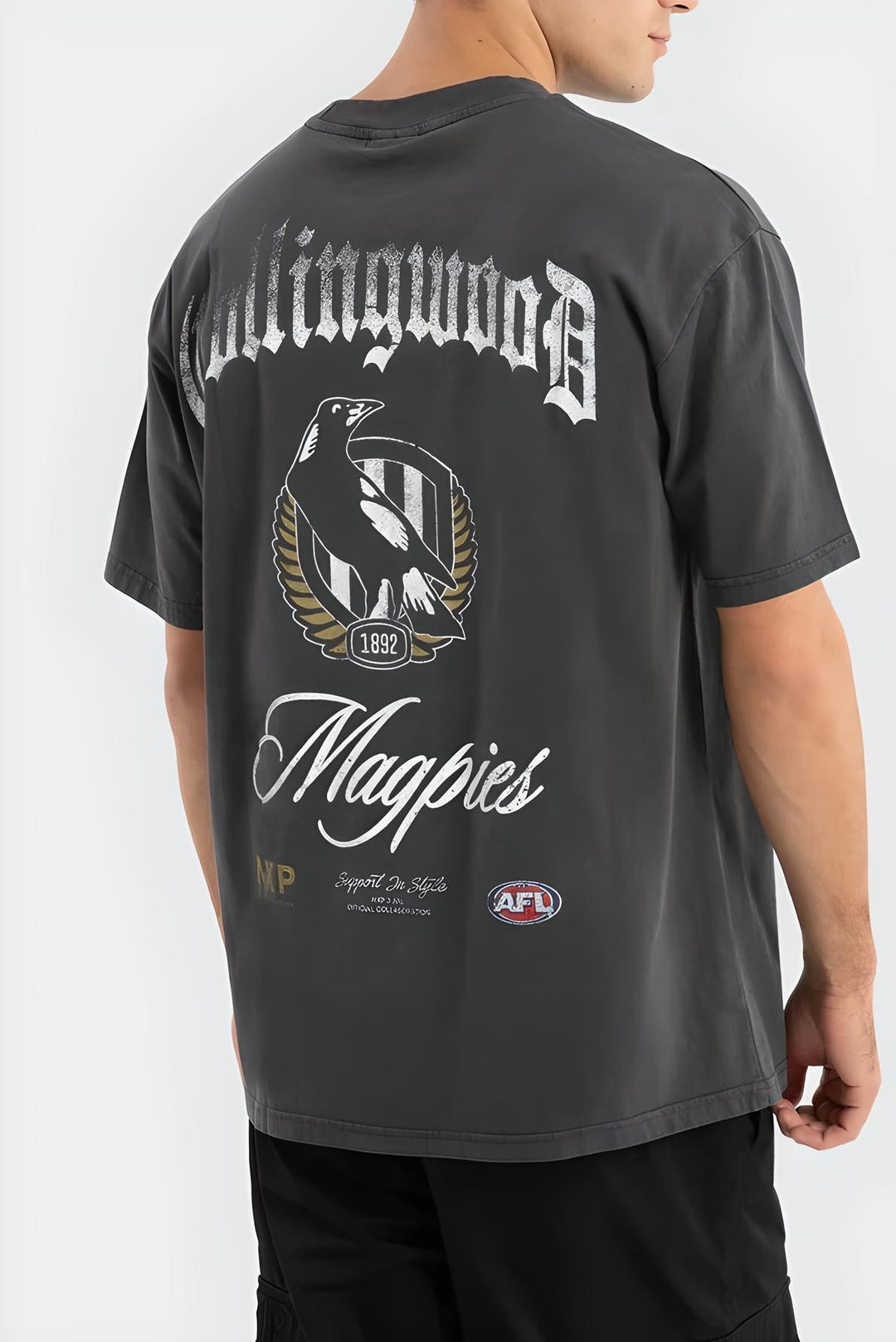 NXP x AFL Collingwood Magpies Vintage Goth Tee Pigment Asphalt, MENS TEE SHIRTS, NENA PASADENA, Elwood 101