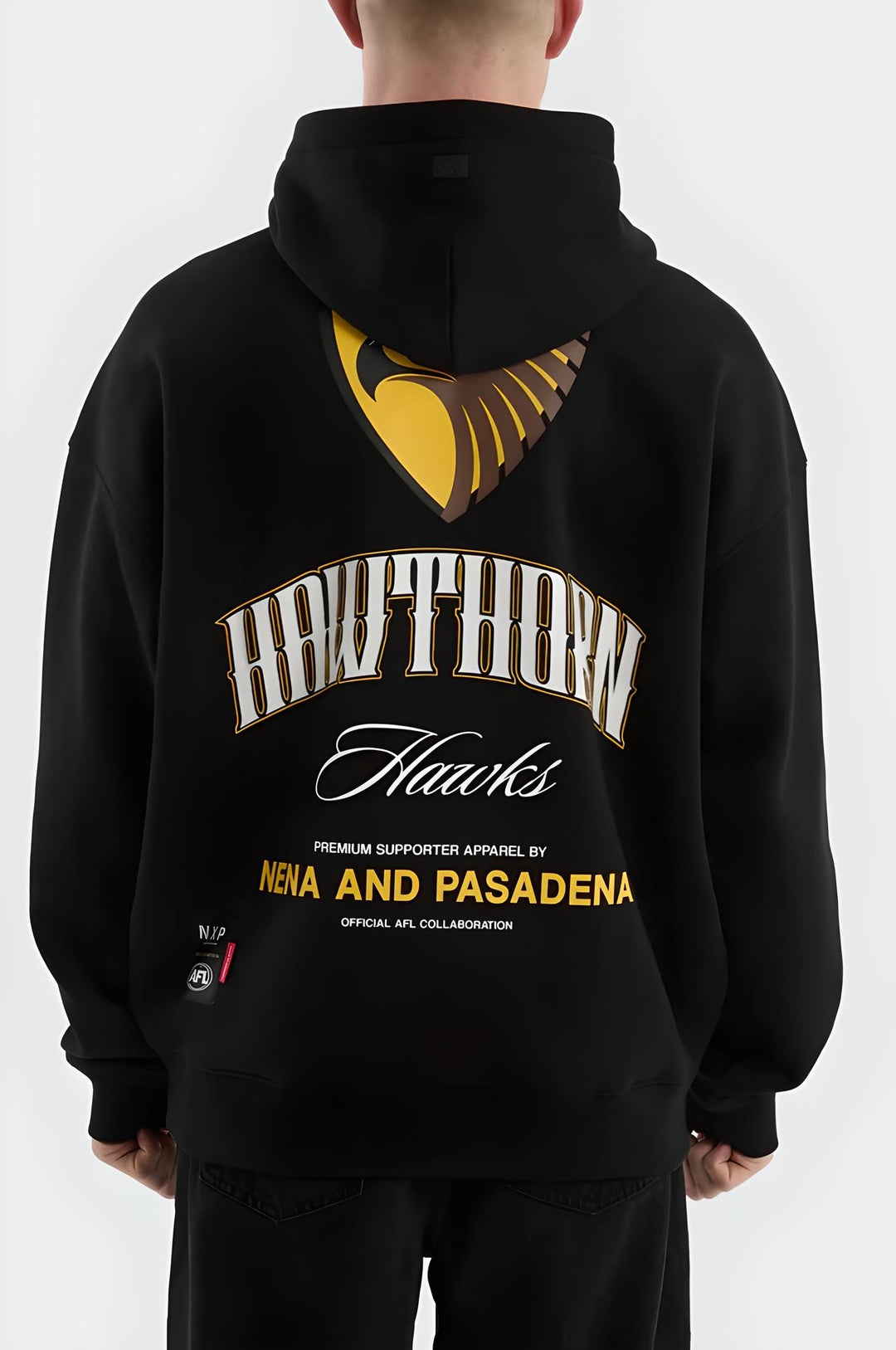 NXP x AFL Hawthorn Hawks Fighter Hoodie Jet Black, MENS HOODIES, NENA PASADENA, Elwood 101