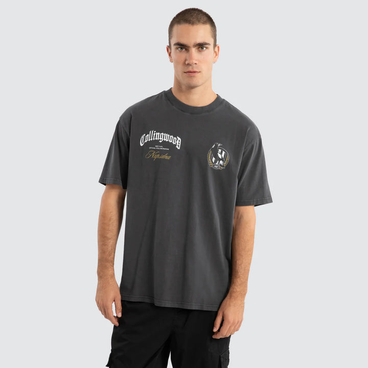 NXP x AFL Collingwood Magpies Vintage Goth Tee Pigment Asphalt, MENS TEE SHIRTS, NENA PASADENA, Elwood 101