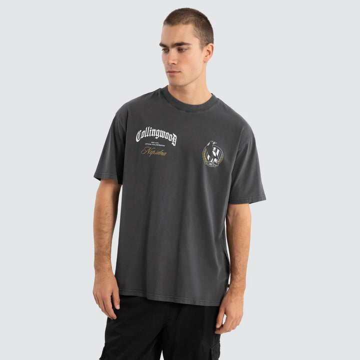NXP x AFL Collingwood Magpies Vintage Goth Tee Pigment Asphalt, MENS TEE SHIRTS, NENA PASADENA, Elwood 101