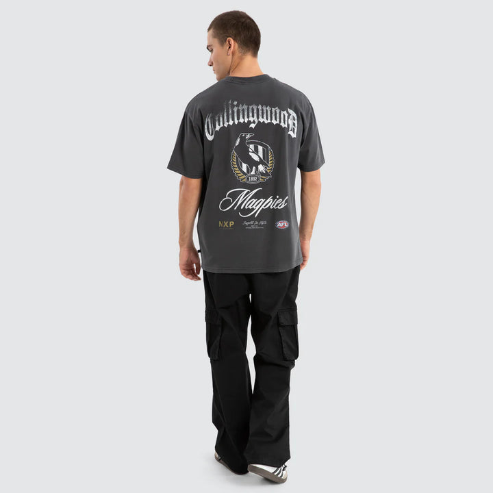 NXP x AFL Collingwood Magpies Vintage Goth Tee Pigment Asphalt, MENS TEE SHIRTS, NENA PASADENA, Elwood 101