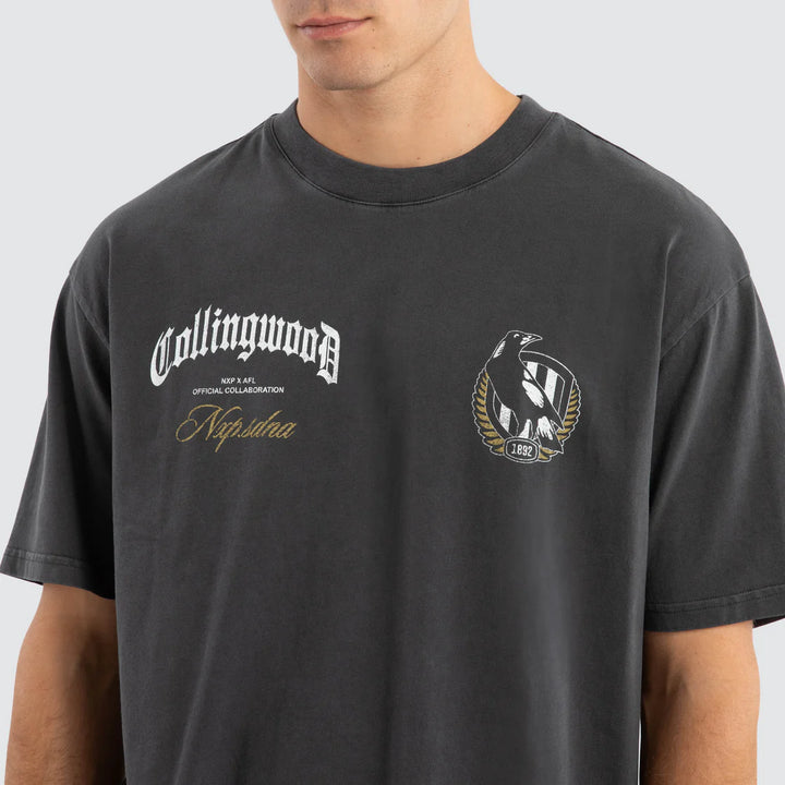 NXP x AFL Collingwood Magpies Vintage Goth Tee Pigment Asphalt, MENS TEE SHIRTS, NENA PASADENA, Elwood 101