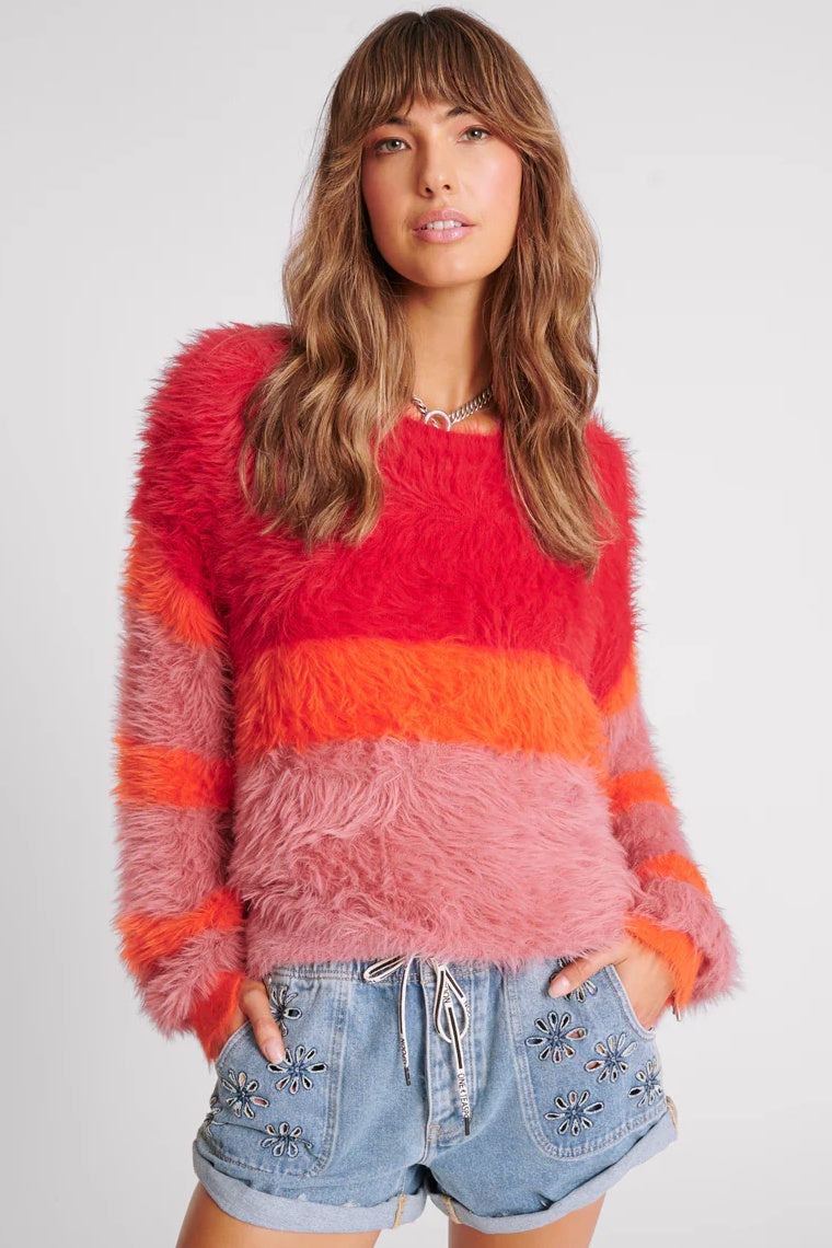 ONE TEASPOON Womens Fluffy Colour Block Sweater Sunset